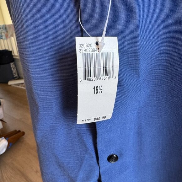 Kenneth Cole KC Reaction Large 16.5 16 1/2 Mens Blue Short Sleeve Button Shirt - Picture 8 of 13